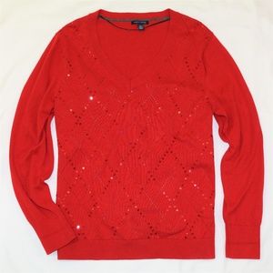 Tommy Hilfiger Sweater Women XL Red Argyle Christmas Valentine V-neck Top READ!